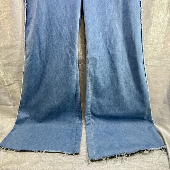 SHAFT Raw Edge Waist Belt With Zip Denim Flared Bell Bottom Italian Size US 6 - Picture 2 of 14